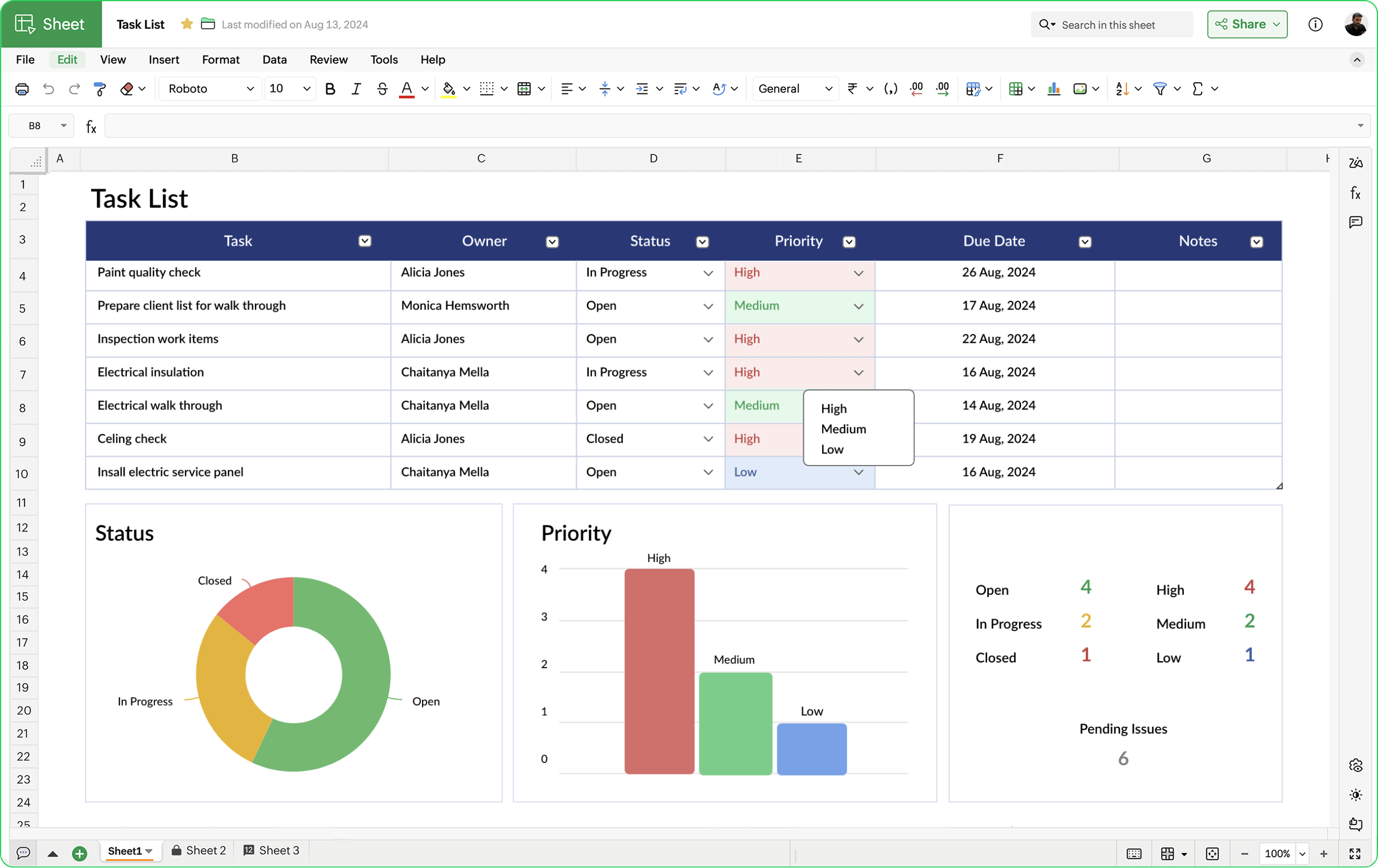 Zoho sheet