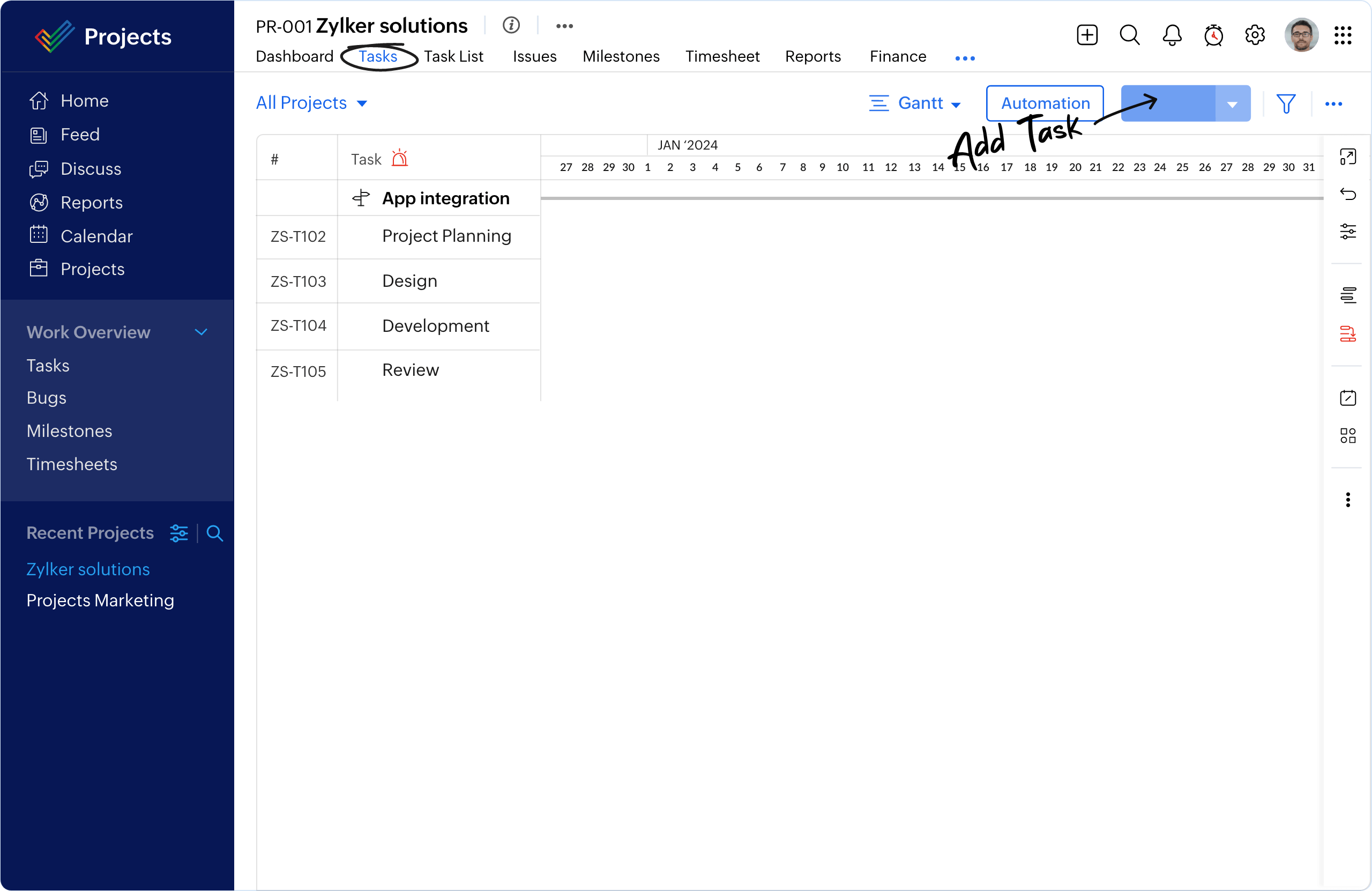 Zoho Projects dashboard