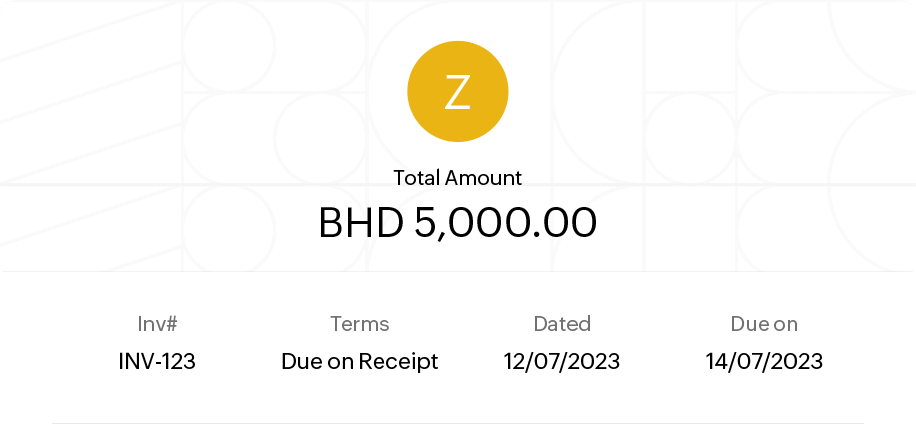 Illustration of a sample invoice with essential details like amount, invoice date, due date etc.  