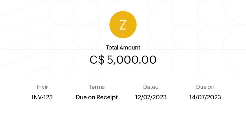 Illustration of a sample invoice with essential details like amount, invoice date, due date etc.  